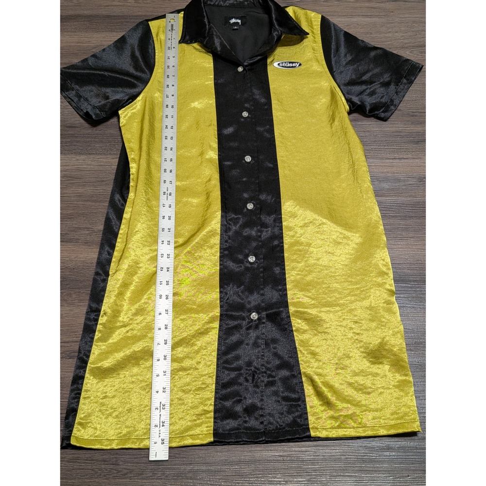 Stussy Womens Small Yellow Black Daria Bowling Shirt Button Down Mini Dress - Picture 3 of 6